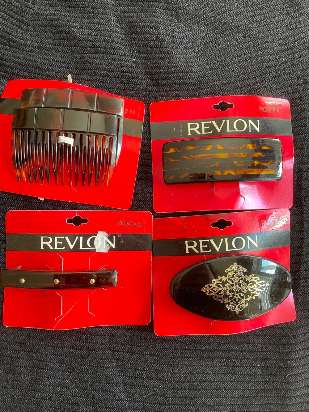 90s Vintage Revlon Dead-stock Black and Tortoiseshell Hair Accessory Set